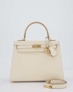 *RARE* Hermès HSS Kelly 25 Sellier Bag in Verso Craie and Jaune Ambre Epsom Leather with Permabrass&nbsp; Hardware