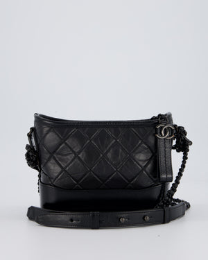 Chanel Black Small Gabrielle Bag in Calfskin Leather With So Black Hardware