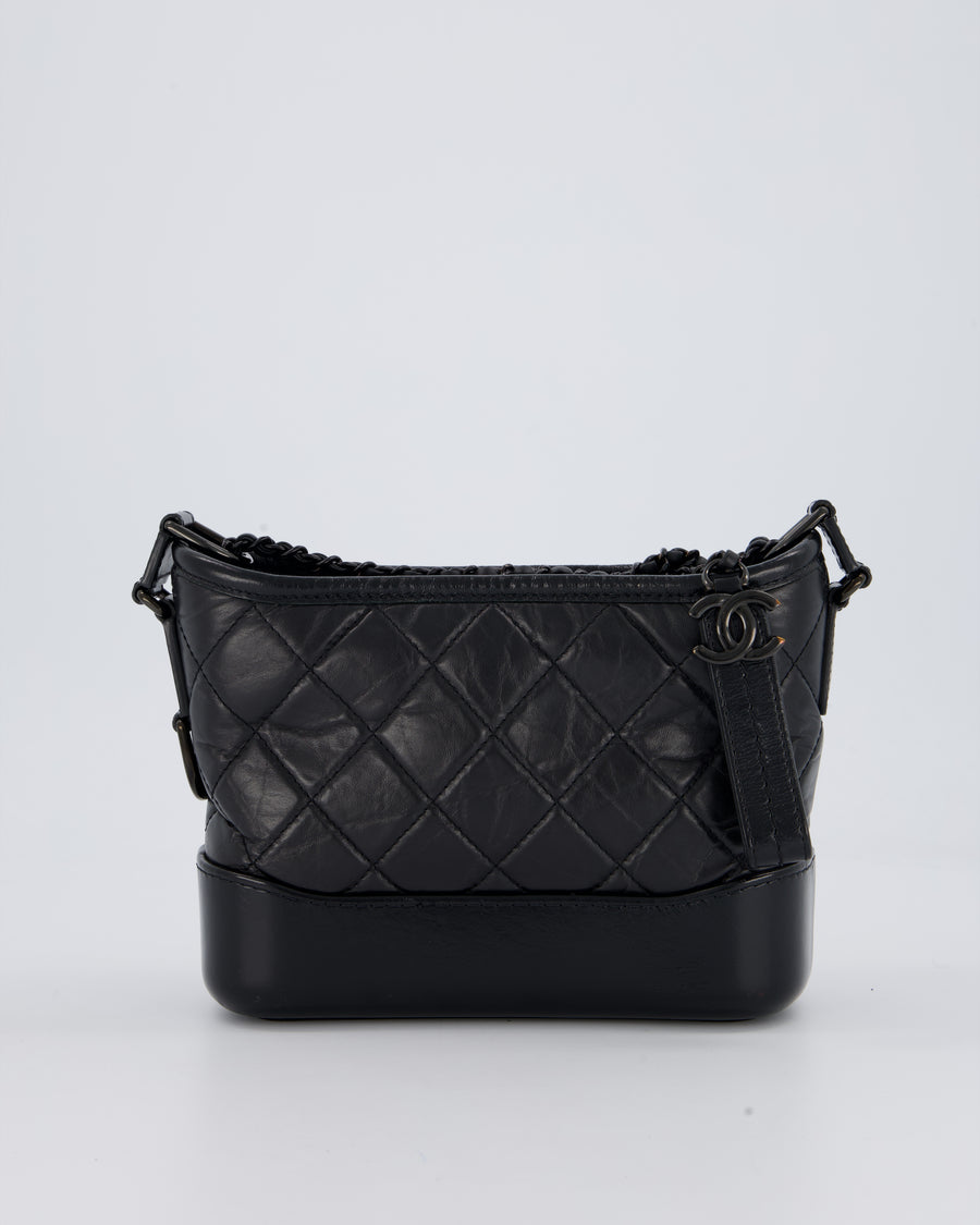 Chanel Black Small Gabrielle Bag in Calfskin Leather With So Black Hardware