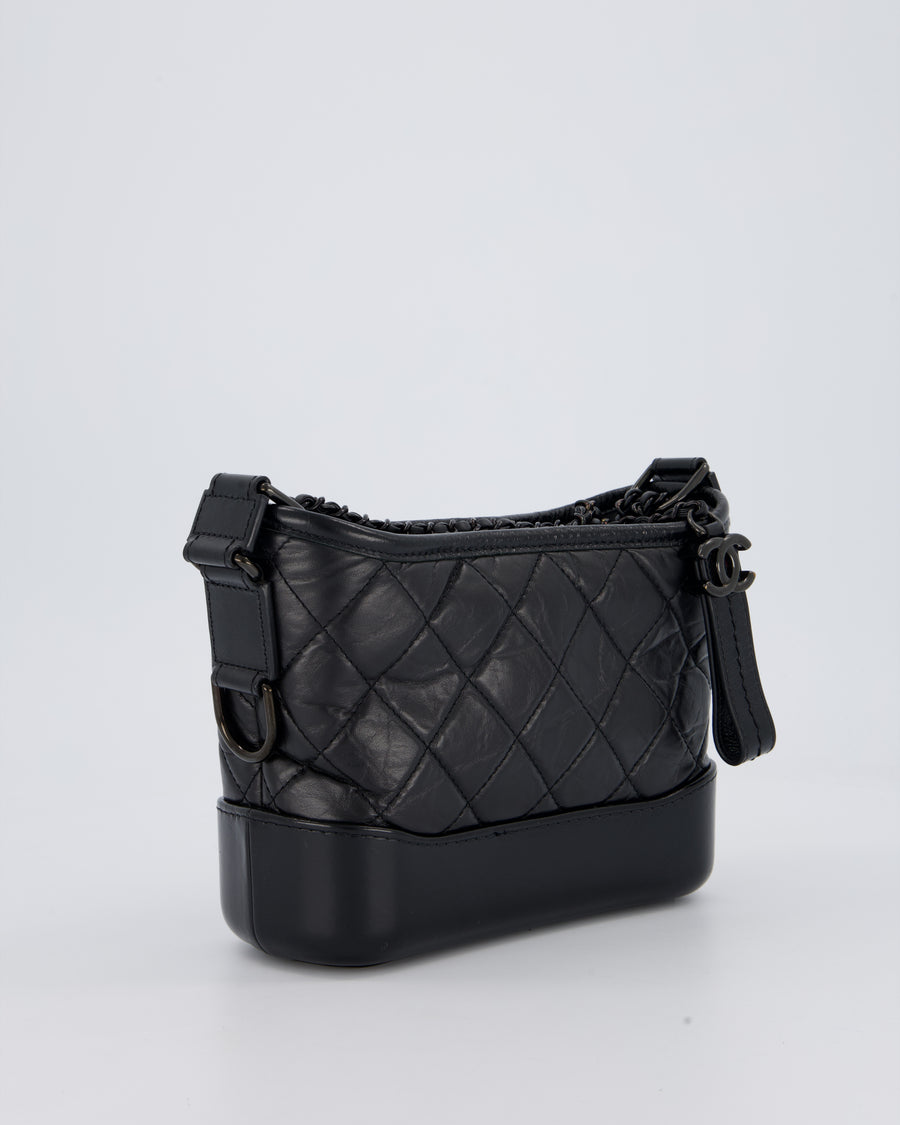 Chanel Black Small Gabrielle Bag in Calfskin Leather With So Black Hardware