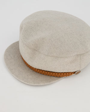 Hermès Grey Deauville Cap in Cashmere with Braided Leather Trim Size 56