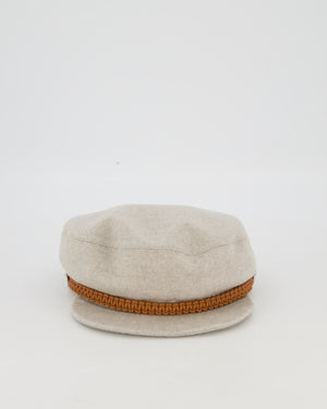 Hermès Grey Deauville Cap in Cashmere with Braided Leather Trim Size 56