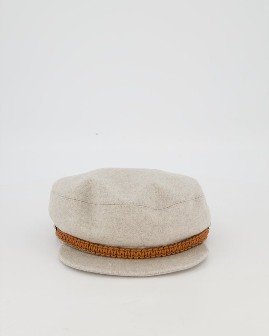 Hermès Grey Deauville Cap in Cashmere with Braided Leather Trim Size 56