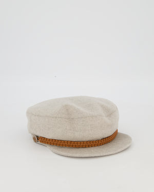 Hermès Grey Deauville Cap in Cashmere with Braided Leather Trim Size 56