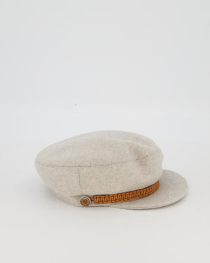 Hermès Grey Deauville Cap in Cashmere with Braided Leather Trim Size 56