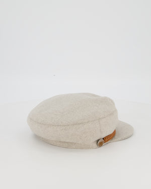 Hermès Grey Deauville Cap in Cashmere with Braided Leather Trim Size 56