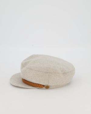 Hermès Grey Deauville Cap in Cashmere with Braided Leather Trim Size 56