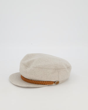 Hermès Grey Deauville Cap in Cashmere with Braided Leather Trim Size 56