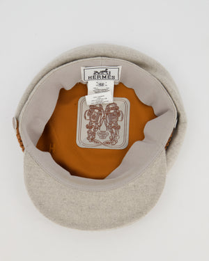 Hermès Grey Deauville Cap in Cashmere with Braided Leather Trim Size 56