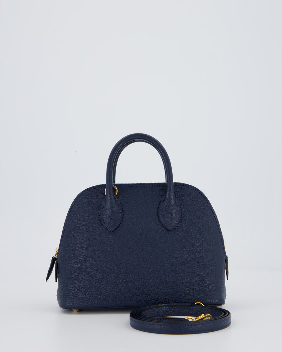 *HOT* Hermès Mini Bolide in Bleu Navy Mysore Leather with Gold Hardware