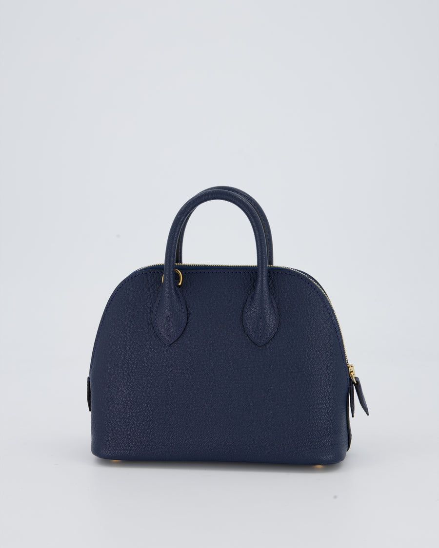 *HOT* Hermès Mini Bolide in Bleu Navy Mysore Leather with Gold Hardware