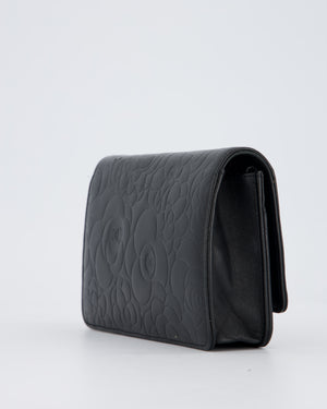 Chanel Camellia Black Wallet on Chain Bag in Lambskin Embossed Floral Leather with Silver Hardware