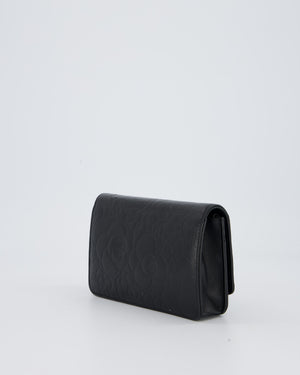 Chanel Camellia Black Wallet on Chain Bag in Lambskin Embossed Floral Leather with Silver Hardware