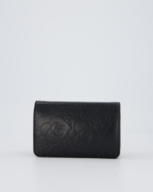 Chanel Camellia Black Wallet on Chain Bag in Lambskin Embossed Floral Leather with Silver Hardware