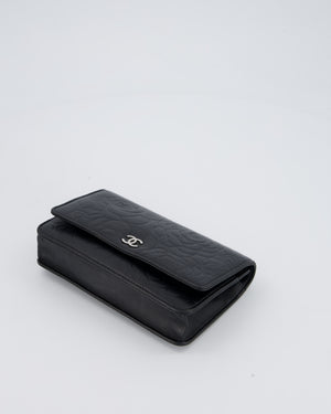 Chanel Camellia Black Wallet on Chain Bag in Lambskin Embossed Floral Leather with Silver Hardware