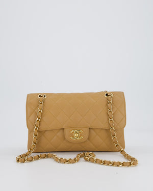Chanel Vintage Beige Small Classic Double Flap Bag in Caviar Leather with 24K Gold Hardware