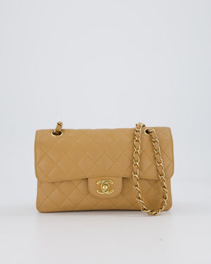 Chanel Vintage Beige Small Classic Double Flap Bag in Caviar Leather with 24K Gold Hardware