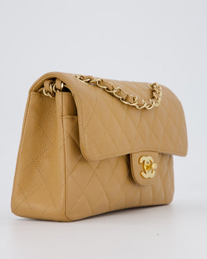 Chanel Vintage Beige Small Classic Double Flap Bag in Caviar Leather with 24K Gold Hardware