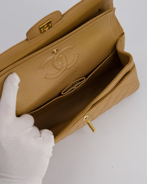 Chanel Vintage Beige Small Classic Double Flap Bag in Caviar Leather with 24K Gold Hardware