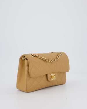 Chanel Vintage Beige Small Classic Double Flap Bag in Caviar Leather with 24K Gold Hardware