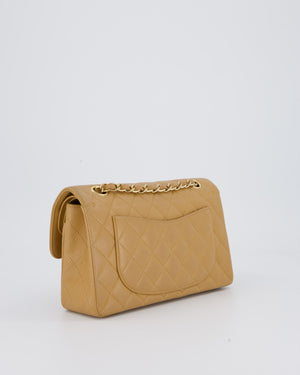 Chanel Vintage Beige Small Classic Double Flap Bag in Caviar Leather with 24K Gold Hardware
