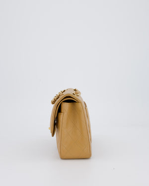 Chanel Vintage Beige Small Classic Double Flap Bag in Caviar Leather with 24K Gold Hardware