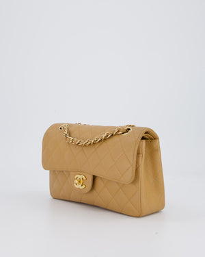 Chanel Vintage Beige Small Classic Double Flap Bag in Caviar Leather with 24K Gold Hardware