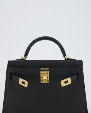 Hermès Mini Kelly II Bag in Noir Epsom Leather with Gold Hardware