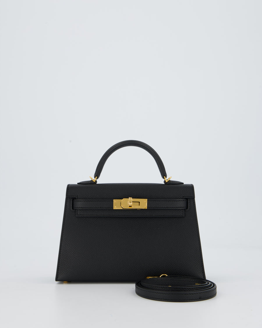 Hermès Mini Kelly II Bag in Noir Epsom Leather with Gold Hardware