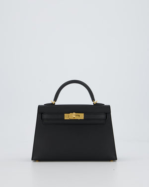 Hermès Mini Kelly II Bag in Noir Epsom Leather with Gold Hardware