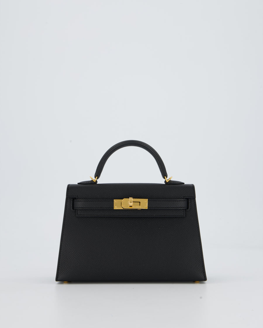 Hermès Mini Kelly II Bag in Noir Epsom Leather with Gold Hardware