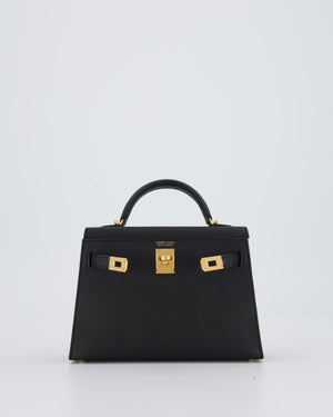 Hermès Mini Kelly II Bag in Noir Epsom Leather with Gold Hardware