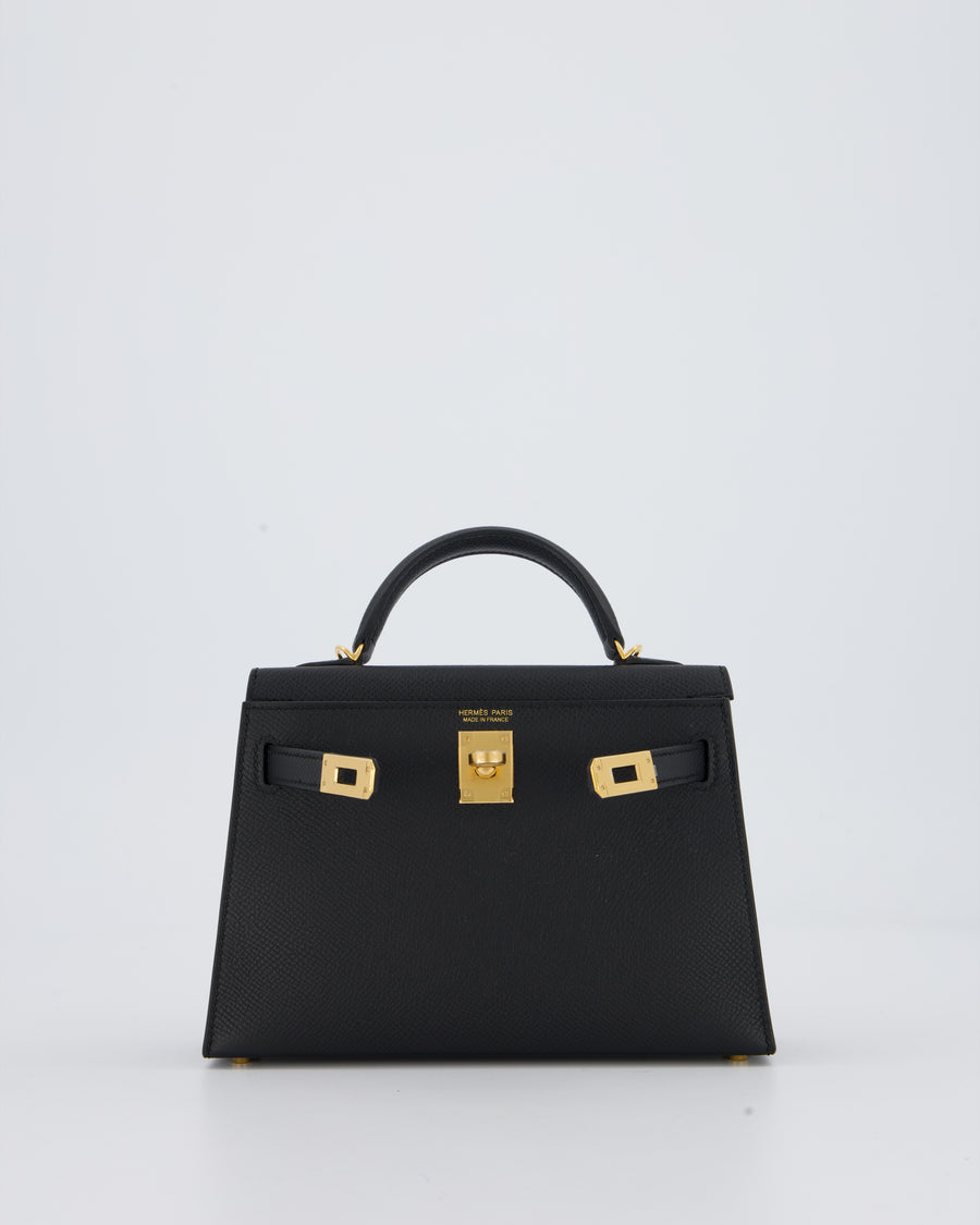 Hermès Mini Kelly II Bag in Noir Epsom Leather with Gold Hardware