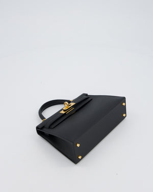 Hermès Mini Kelly II Bag in Noir Epsom Leather with Gold Hardware