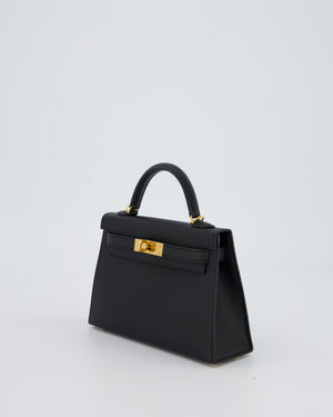Hermès Mini Kelly II Bag in Noir Epsom Leather with Gold Hardware