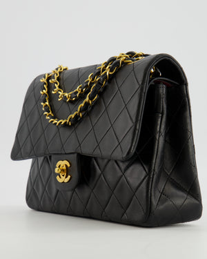 Chanel Vintage Medium Classic Double Flap Bag in Black Lambskin Leather with 24k Gold Hardware
