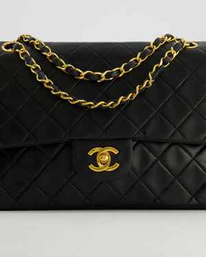 Chanel Vintage Medium Classic Double Flap Bag in Black Lambskin Leather with 24k Gold Hardware