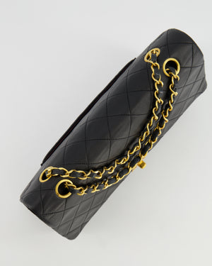 Chanel Vintage Medium Classic Double Flap Bag in Black Lambskin Leather with 24k Gold Hardware