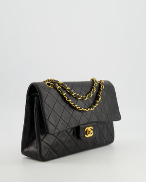 Chanel Vintage Medium Classic Double Flap Bag in Black Lambskin Leather with 24k Gold Hardware