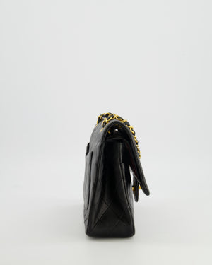 Chanel Vintage Medium Classic Double Flap Bag in Black Lambskin Leather with 24k Gold Hardware