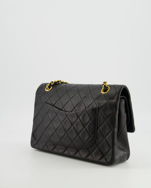 Chanel Vintage Medium Classic Double Flap Bag in Black Lambskin Leather with 24k Gold Hardware