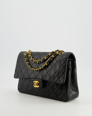 Chanel Vintage Medium Classic Double Flap Bag in Black Lambskin Leather with 24k Gold Hardware