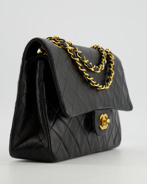 Chanel Vintage Medium Classic Double Flap Bag in Black Lambskin Leather with 24k Gold Hardware