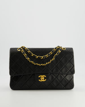 Chanel Vintage Medium Classic Double Flap Bag in Black Lambskin Leather with 24k Gold Hardware