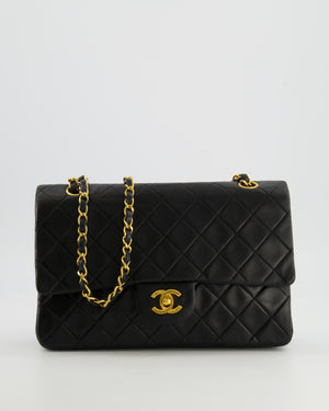 Chanel Vintage Medium Classic Double Flap Bag in Black Lambskin Leather with 24k Gold Hardware