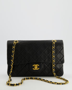 Chanel Vintage Medium Classic Double Flap Bag in Black Lambskin Leather with 24k Gold Hardware