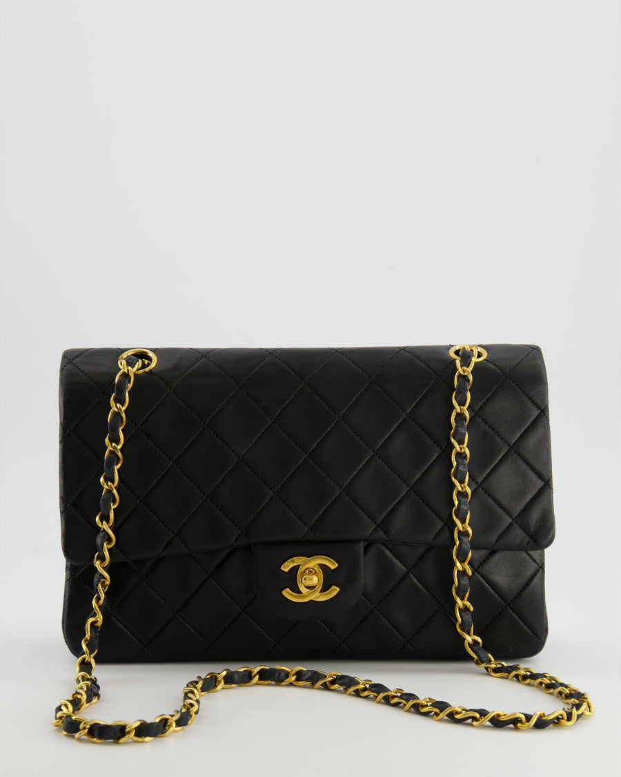 Chanel Vintage Medium Classic Double Flap Bag in Black Lambskin Leather with 24k Gold Hardware