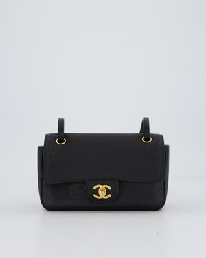 Chanel 26B Mini Flap Bag in Black Grained Calfskin Leather with Gold Hardware