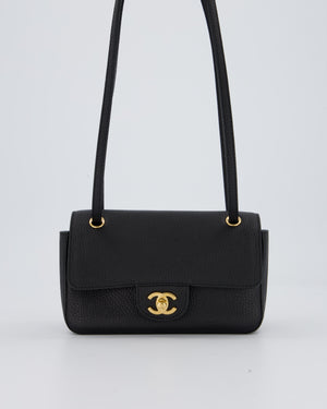 Chanel 26B Mini Flap Bag in Black Grained Calfskin Leather with Gold Hardware