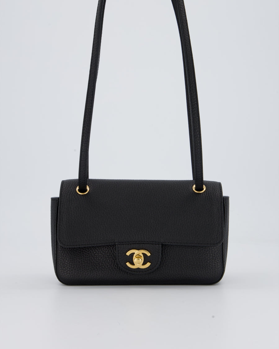 Chanel 26B Mini Flap Bag in Black Grained Calfskin Leather with Gold Hardware